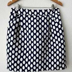 Ann Taylor LOFT  bleeding polkadot A line skirt navy blue and White